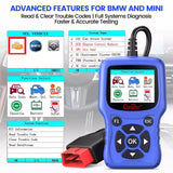 C420 OBD2 Code Reader for BMW & Mini, Full Systems Scan Tool with Battery Registration and EPB ABS SRS DPF Oil Reset, Support Multi-Languages & Lifetime Free Update