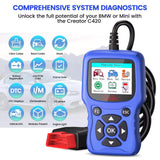 C420 OBD2 Code Reader for BMW & Mini, Full Systems Scan Tool with Battery Registration and EPB ABS SRS DPF Oil Reset, Support Multi-Languages & Lifetime Free Update